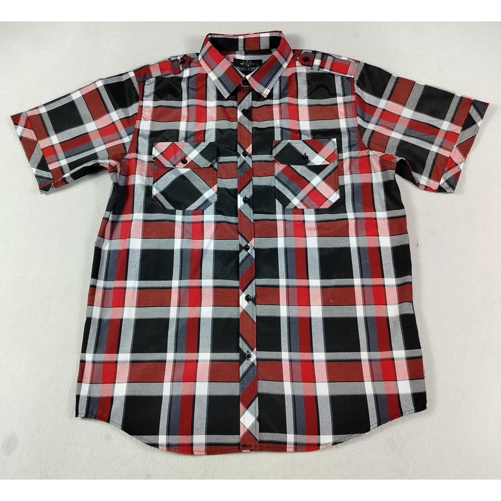 Brooklyn State Shirt Mens XL Red Plaid Short Sleeve Button Up Streetwear Summer